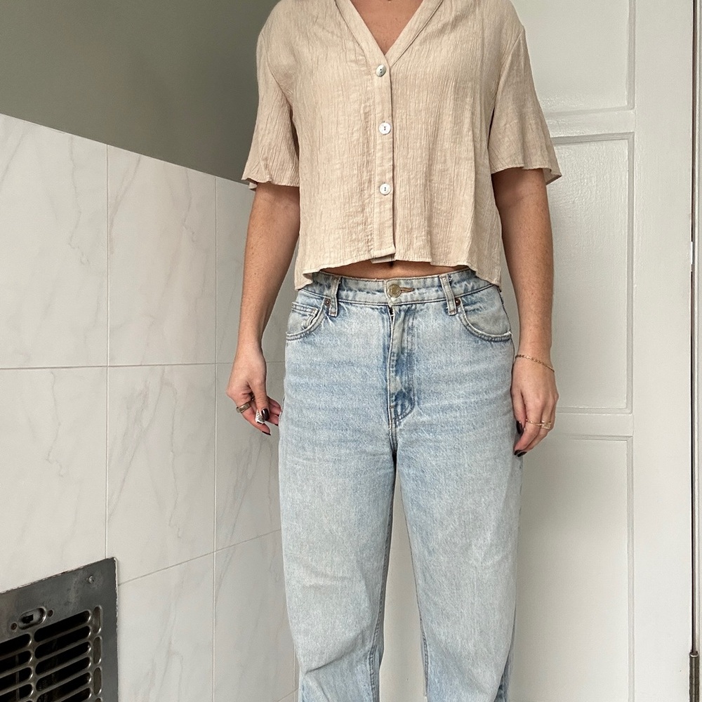 Zara Beige Button-Up Blouse